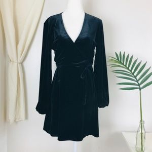 Zara Black Velvet Long Peasant Sleeve Wrap Dress